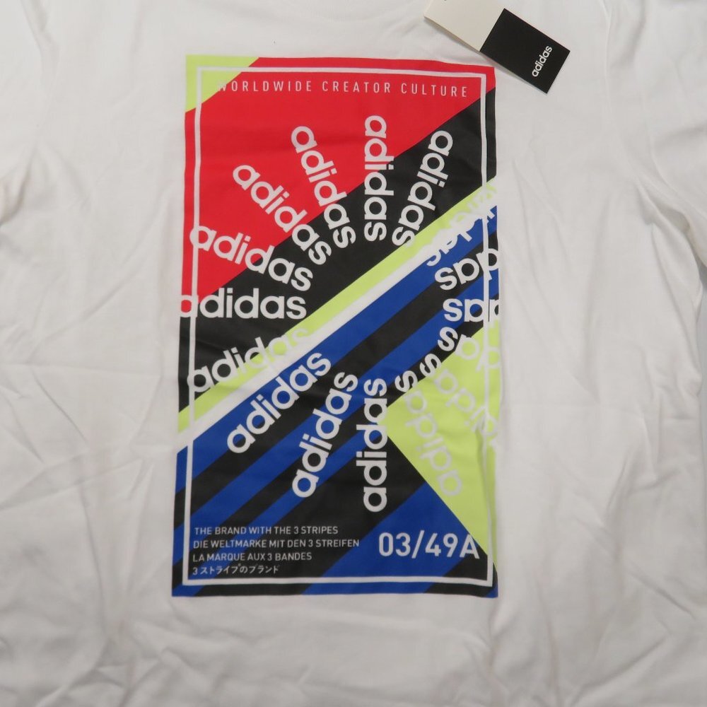 Adidas Slogan Graphic Tee T-Shirt White Climalite Mens Large NWT Cotton Poly - Picture 3 of 9